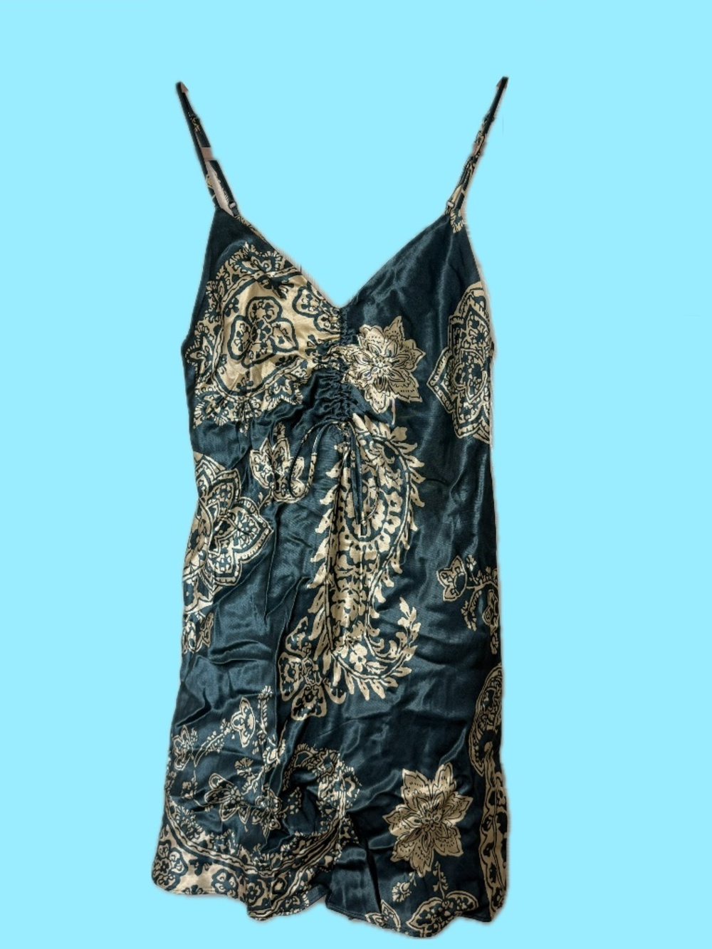 Zara Satin Blue & White Paisley Mini Dress – Size XS